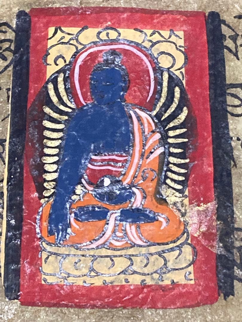 チベット語経典 手描きの仏像 9枚