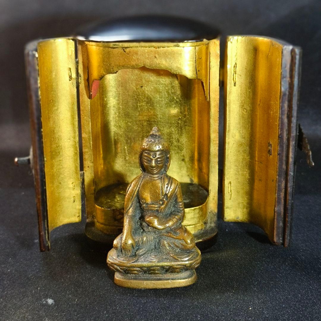 中国古美術 古銅薬師仏 漆厨子付 チベット密教 仏教美術 清朝骨董 寺院流出