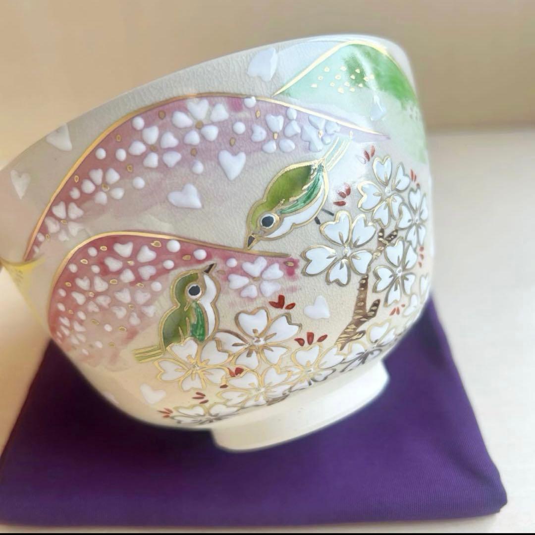 京焼　色絵　柿　木守り　抹茶茶碗　茶道具