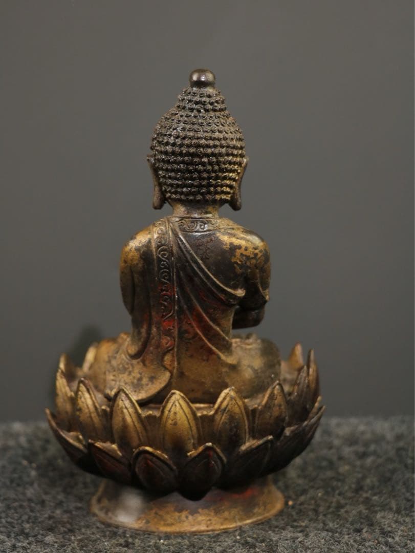 珍蔵　純銅泥金朱砂　仏像【釈迦牟尼仏】　インテリア　骨董品　アンティーク　置物