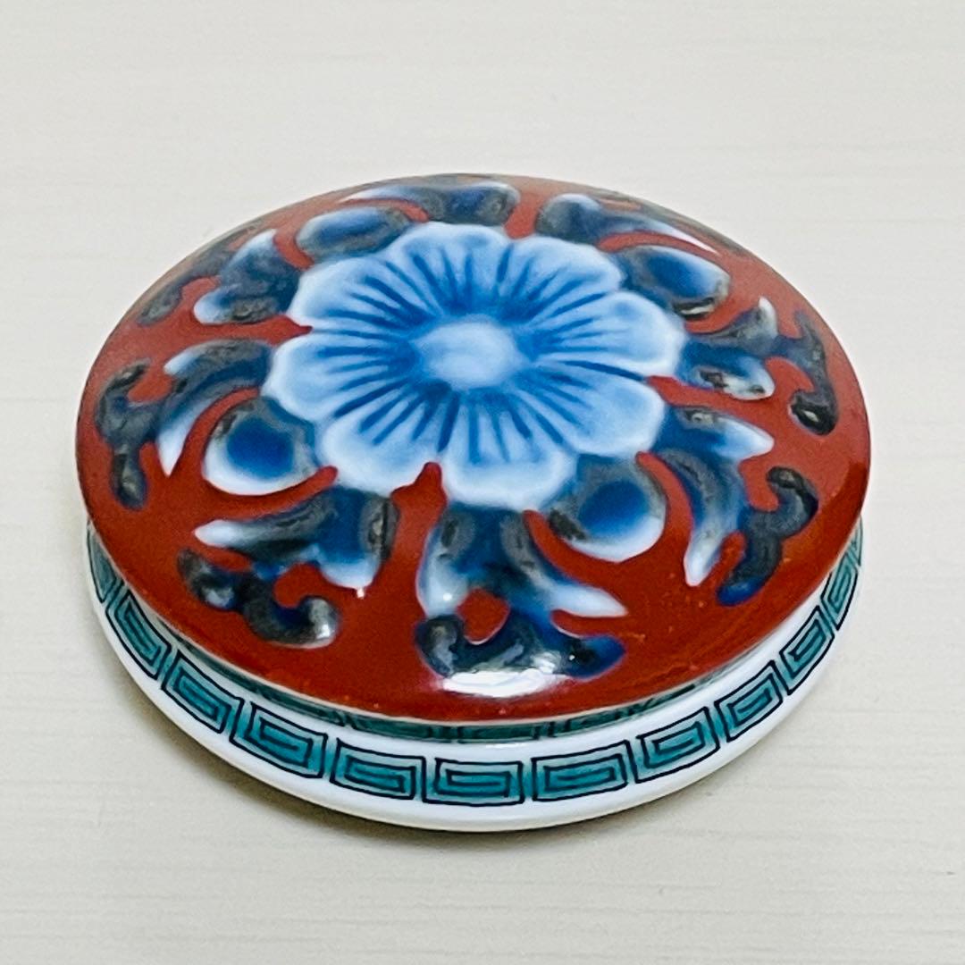 十二代 酒井田柿右衛門 唐花画 香合 共箱 茶道具 蓋物
