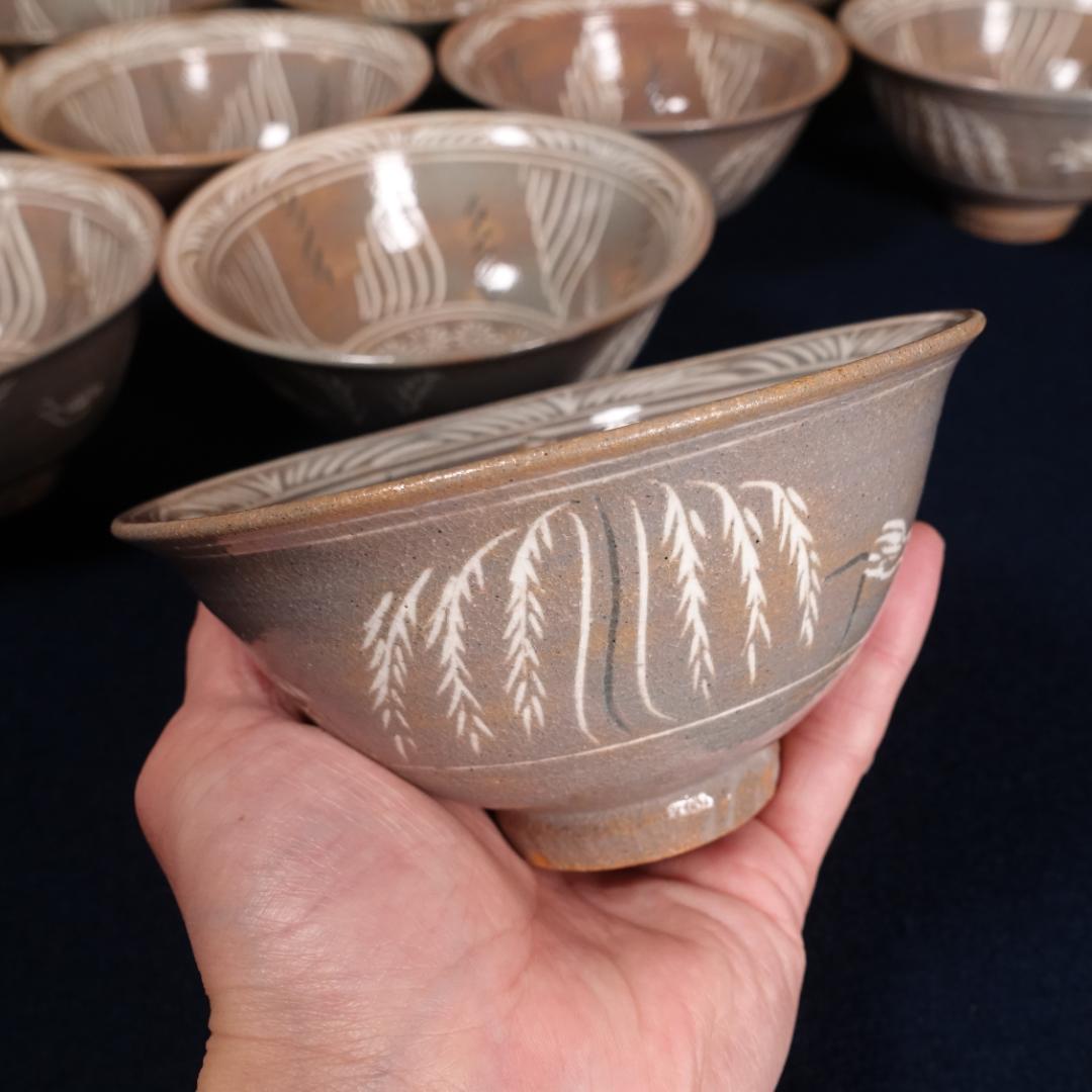 駕洛窯 清水日呂志 三島象嵌 数茶碗 10客 共箱 茶道具