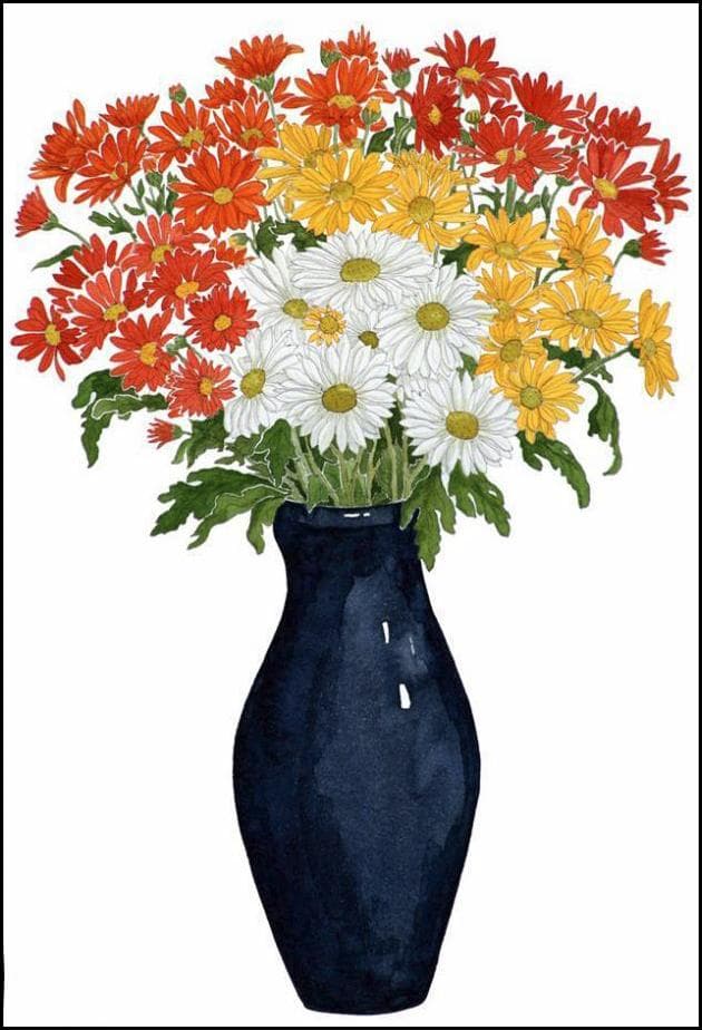 国際展作家「青い花瓶の菊」小原雅夫/真作/D・リトグラフ/静物/安野光雅の影響