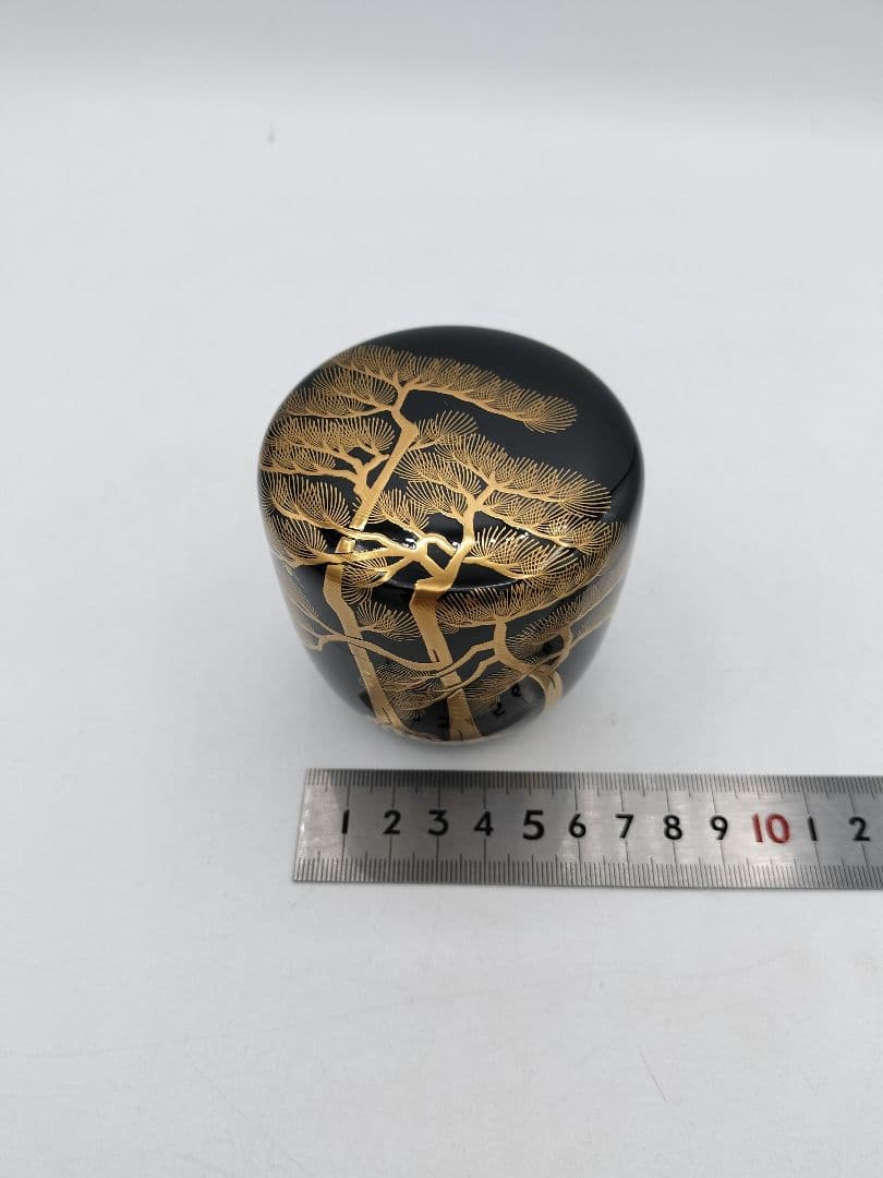 c847 大棗 老松蒔絵 堀内宗心花押 康伸作 木箱 茶道具 古物