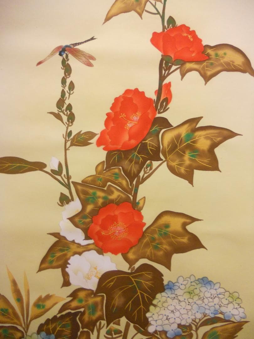 掛け軸 小川大鳳 作 『 紫陽花 』 絹本 希少 軸装 茶道具 掛軸 美品 です