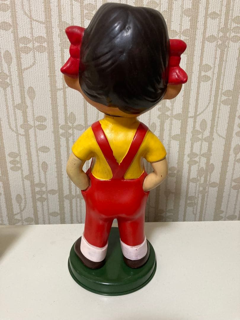 レトロ不二家ペコちゃん首振り人形ブリキ台ミニ鳴きソフビセット