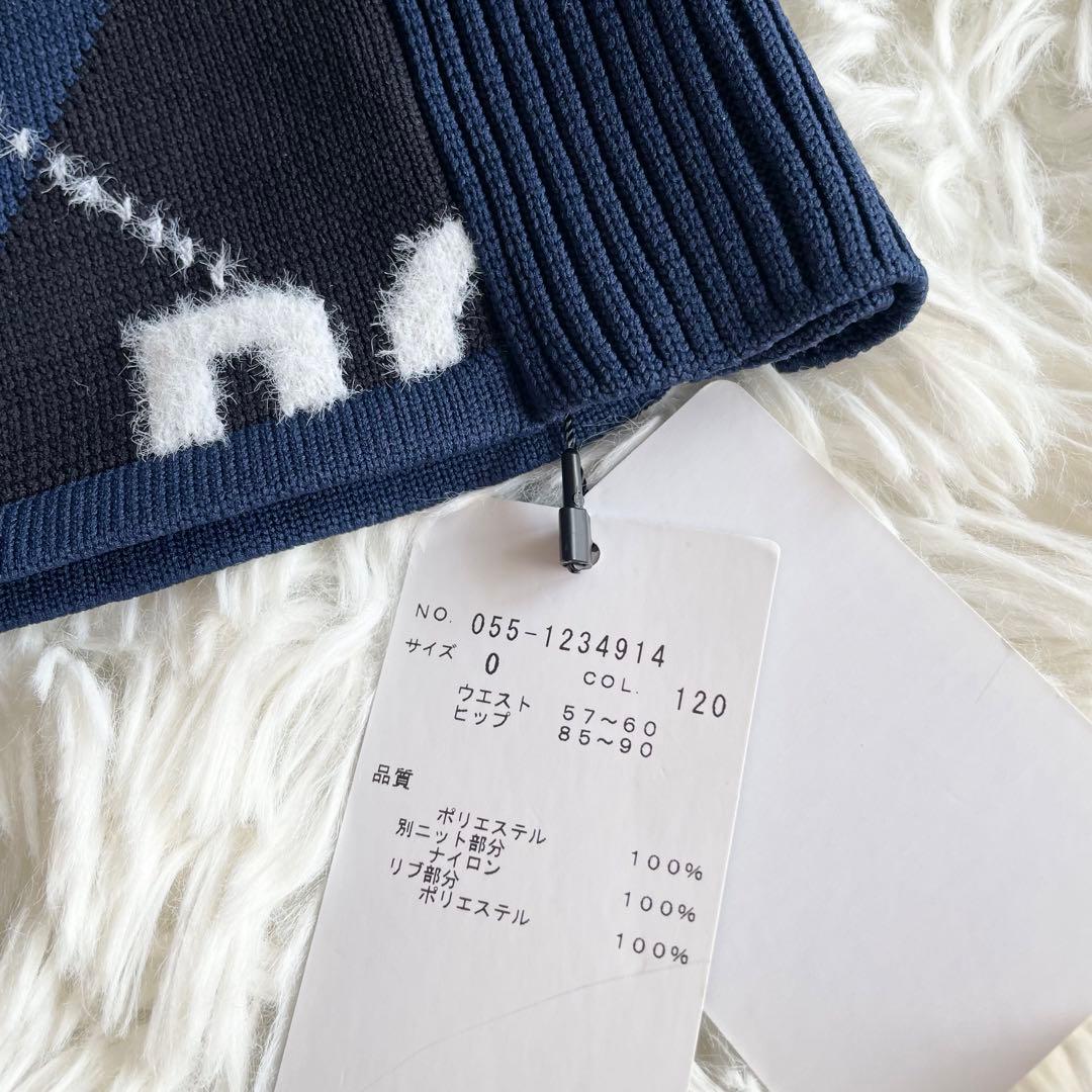 未使用　パーリーゲイツ　ニットスカート　アーガイルチェック　ロゴ　ネイビー　0