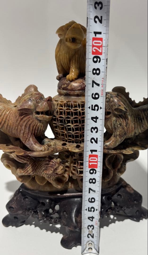 中国/獅子香炉/三頭の獅子/精密技工　/香炉（977）