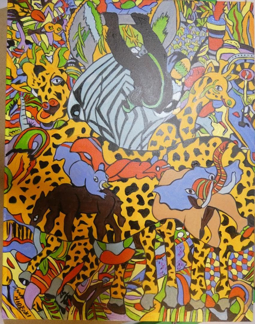 絵画　 油彩ジミー大西「ピンチ」サイン　F6サイズ　額装済み 肉筆手描き