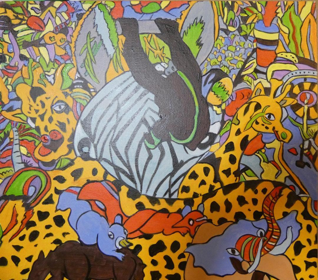 絵画　 油彩ジミー大西「ピンチ」サイン　F6サイズ　額装済み 肉筆手描き