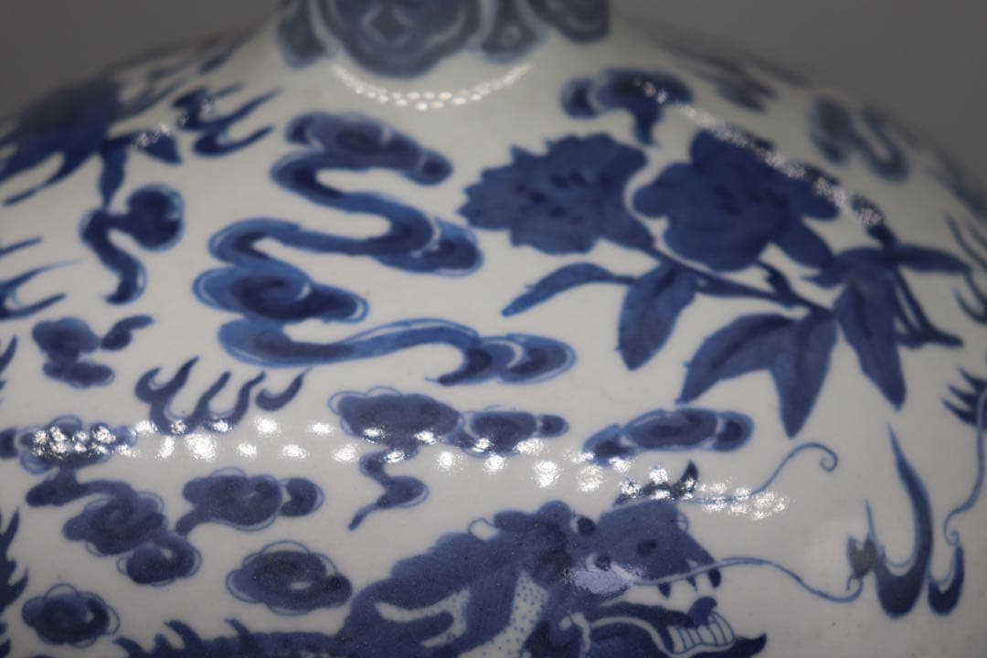 中国　染付　乾隆年製　龍紋大瓶　高さ約45.5cm 送料込み250723