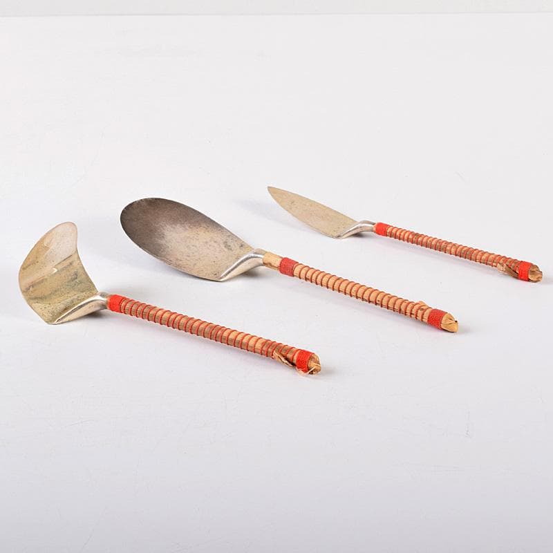 茶道具　金工師　木村清五郎造　南鐐　灰匙　三本組　約63g　共箱　M　R7732