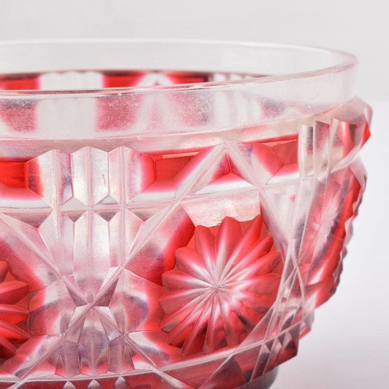 島津磯斉彬竈　薩摩ガラス工芸作　創作島津薩摩切子　向付鉢　共布共箱　GR8951