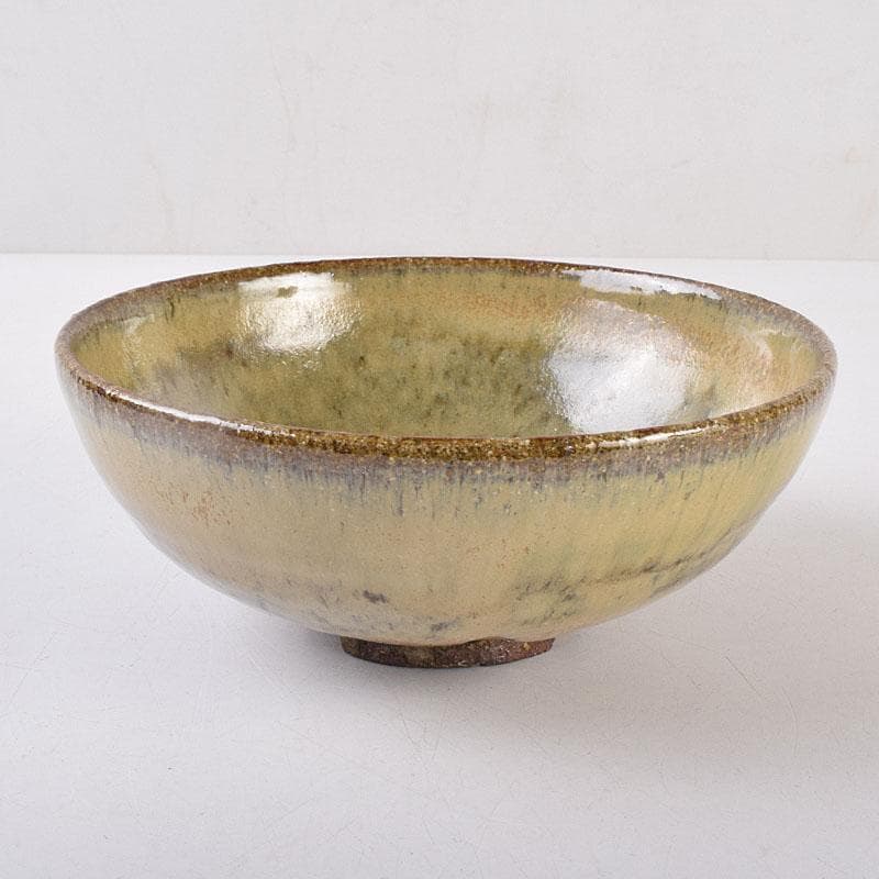 茶道具　高取焼　高鶴元作　萱釉　割高台茶碗　共布共箱　V　R9054