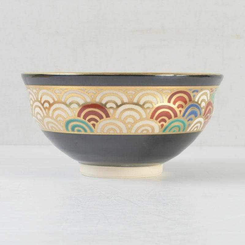 茶道具　真葛焼　宮川香斎作　黒釉　青海波文　茶碗　共箱　C　9841