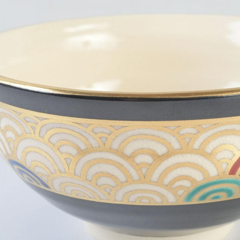 茶道具　真葛焼　宮川香斎作　黒釉　青海波文　茶碗　共箱　C　9841