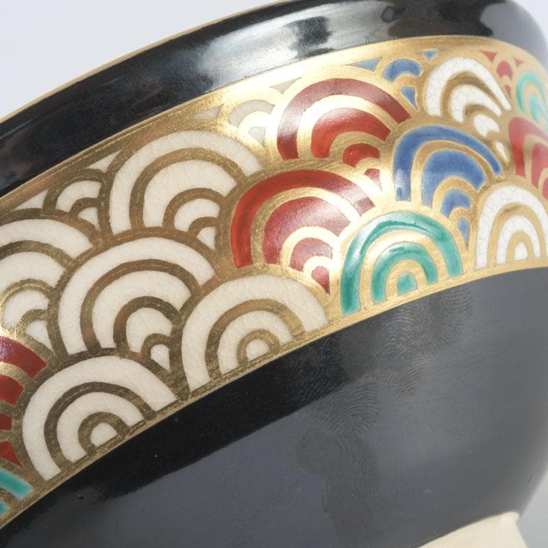 茶道具　真葛焼　宮川香斎作　黒釉　青海波文　茶碗　共箱　C　9841