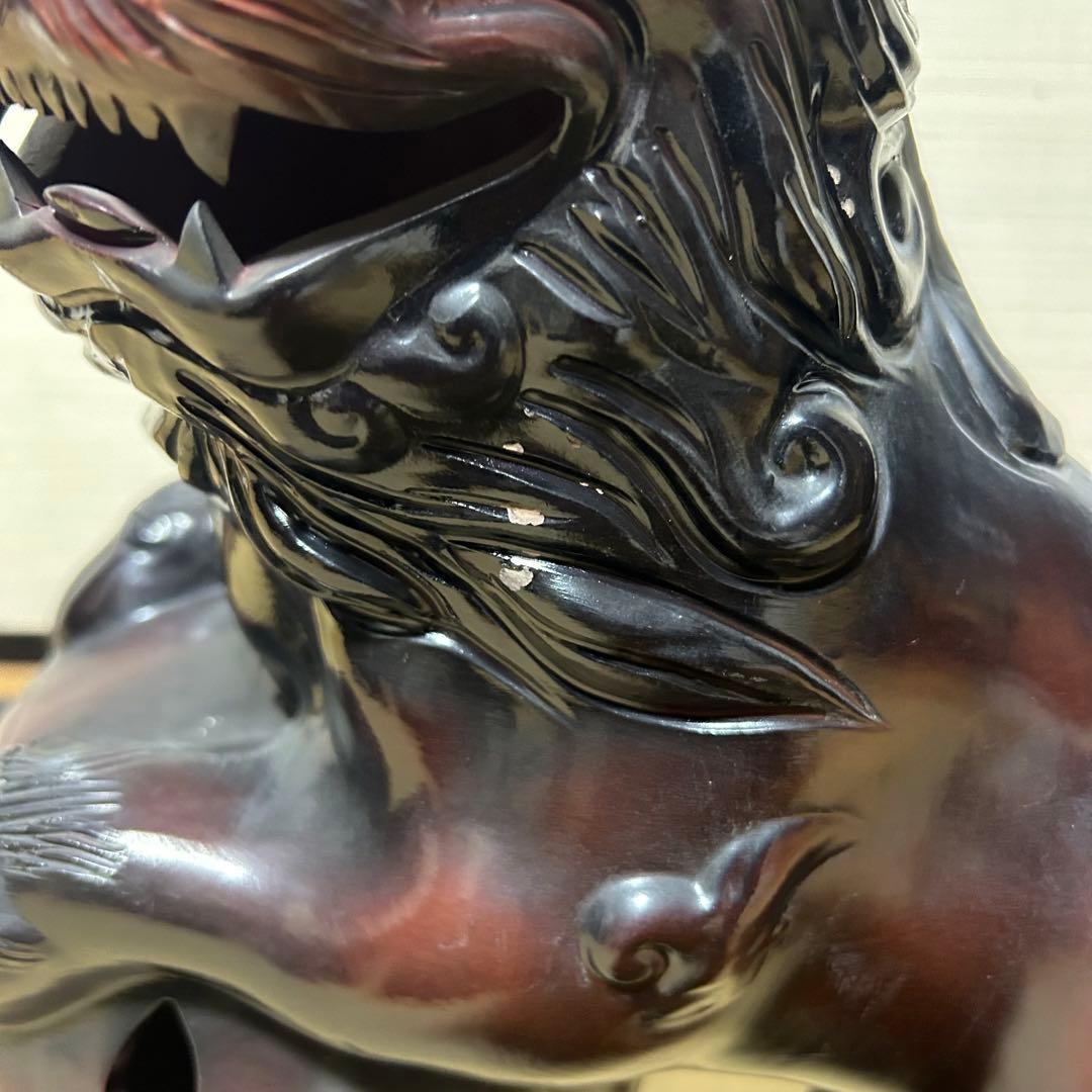 大迫力 32cm 玉乗り獅子 縁起 獅子 シーサー 陶器 骨董 魔除け