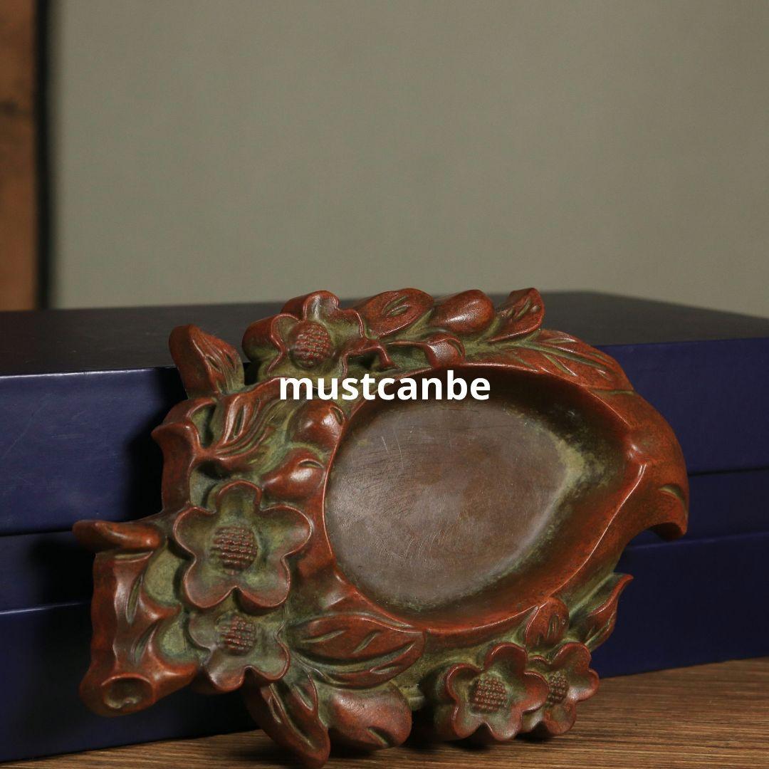 銅製 仙桃灰皿 硯 書道具 文房具 応接間 玄関 事務室 装飾品 工芸品 置物