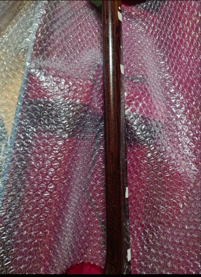 短棹三味線（棹全体に綺麗な虎斑あり）胴掛け付き　配送料¥1700込