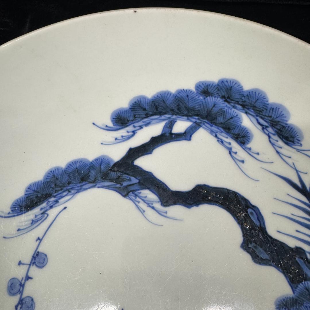 年末値下げ！鍋島焼　染付松竹梅文大鉢 （江戸時代後期　19世紀中頃）高台櫛目文