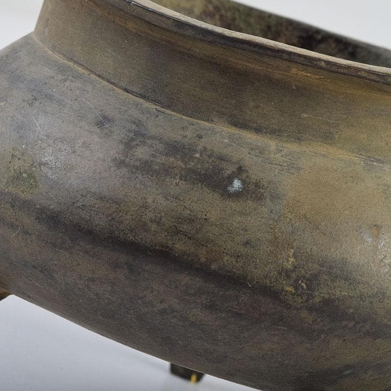 中国　大明宣徳年製　古銅　三足沖耳爐　香炉　時代箱付　M　R9196