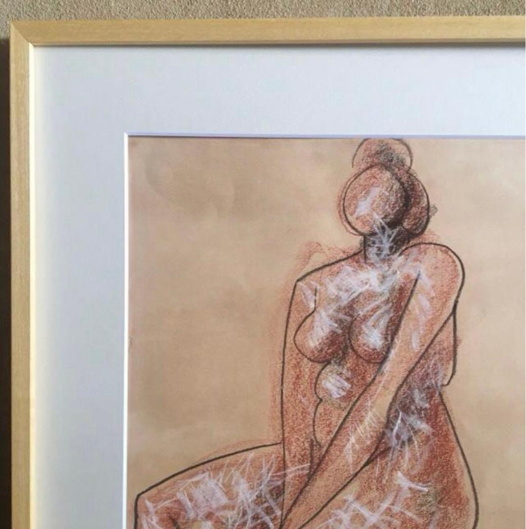 木内克　パステル画　裸婦像　女性　サイン入り　額付き　21.06.13-2