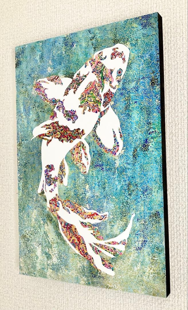 原画　鯉　動物画　絵画　アクリル画　現代アート　細密画　手描き　一点物