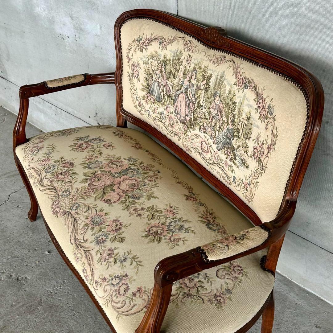 ✦王室気分✦ ロココ調アンティーク イタリア製　ゴブラン織　猫脚 ベンチソファー