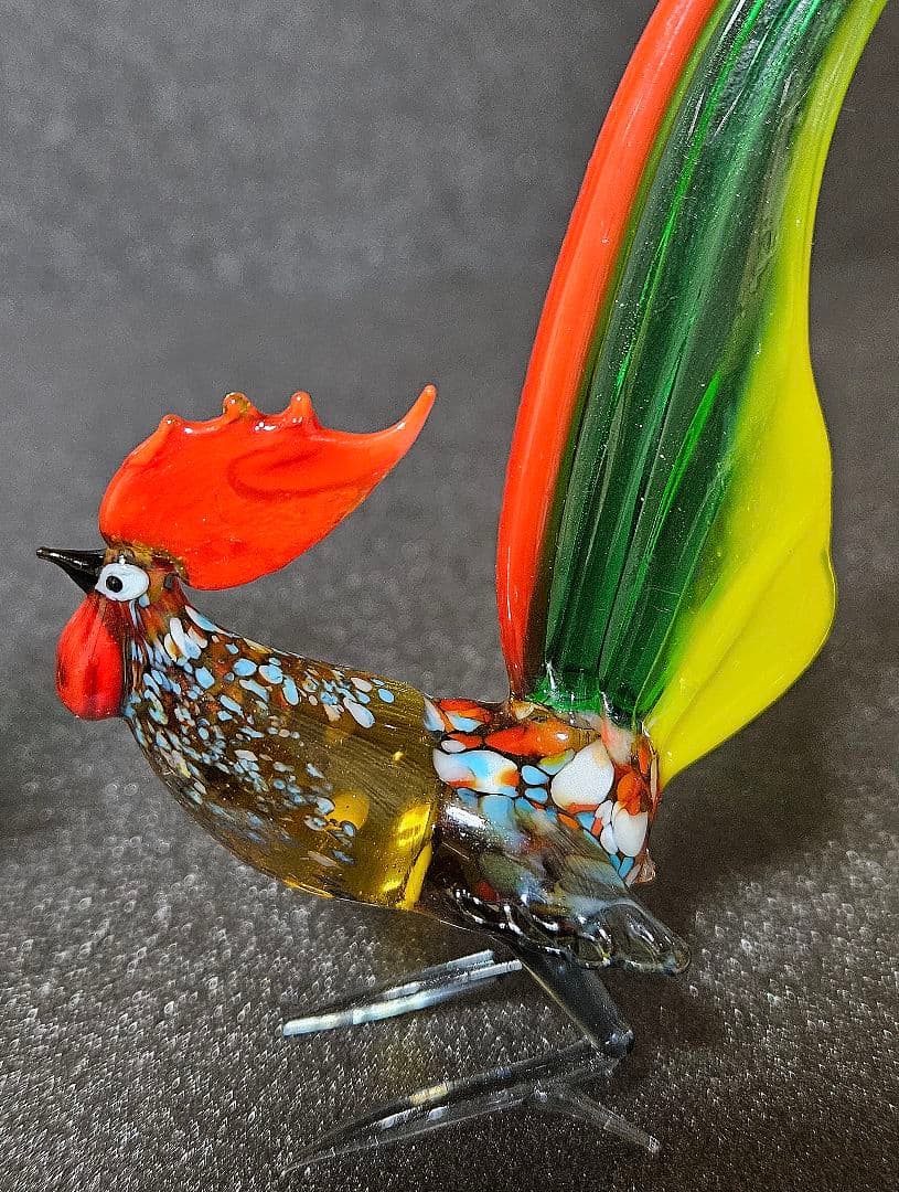 【繊細緻密なガラス細工❗】北欧アンティーク　色ガラス製　2羽のニワトリ　鶏　置物