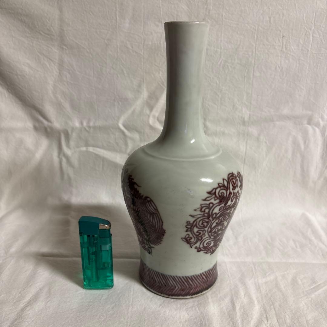 大清康熙年製 辰砂鳳凰紋瓶