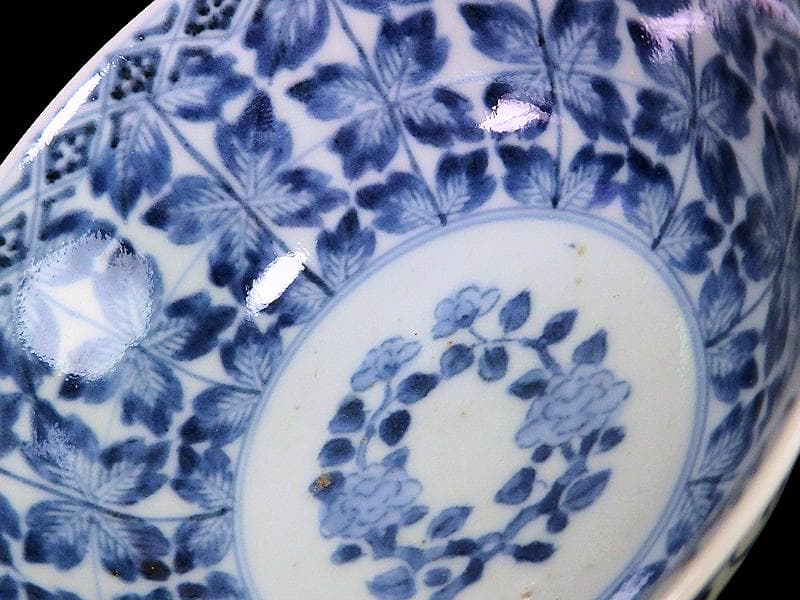 古伊万里　染付　牡丹葉繋ぎ紋　膾皿　春寒鉢　江戸期　C617AS-CVp