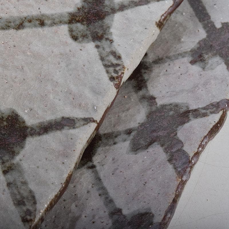 和食器　三郷焼　峯岸良尚作　鉄絵網目文　長角皿　五客　共箱　C R9021