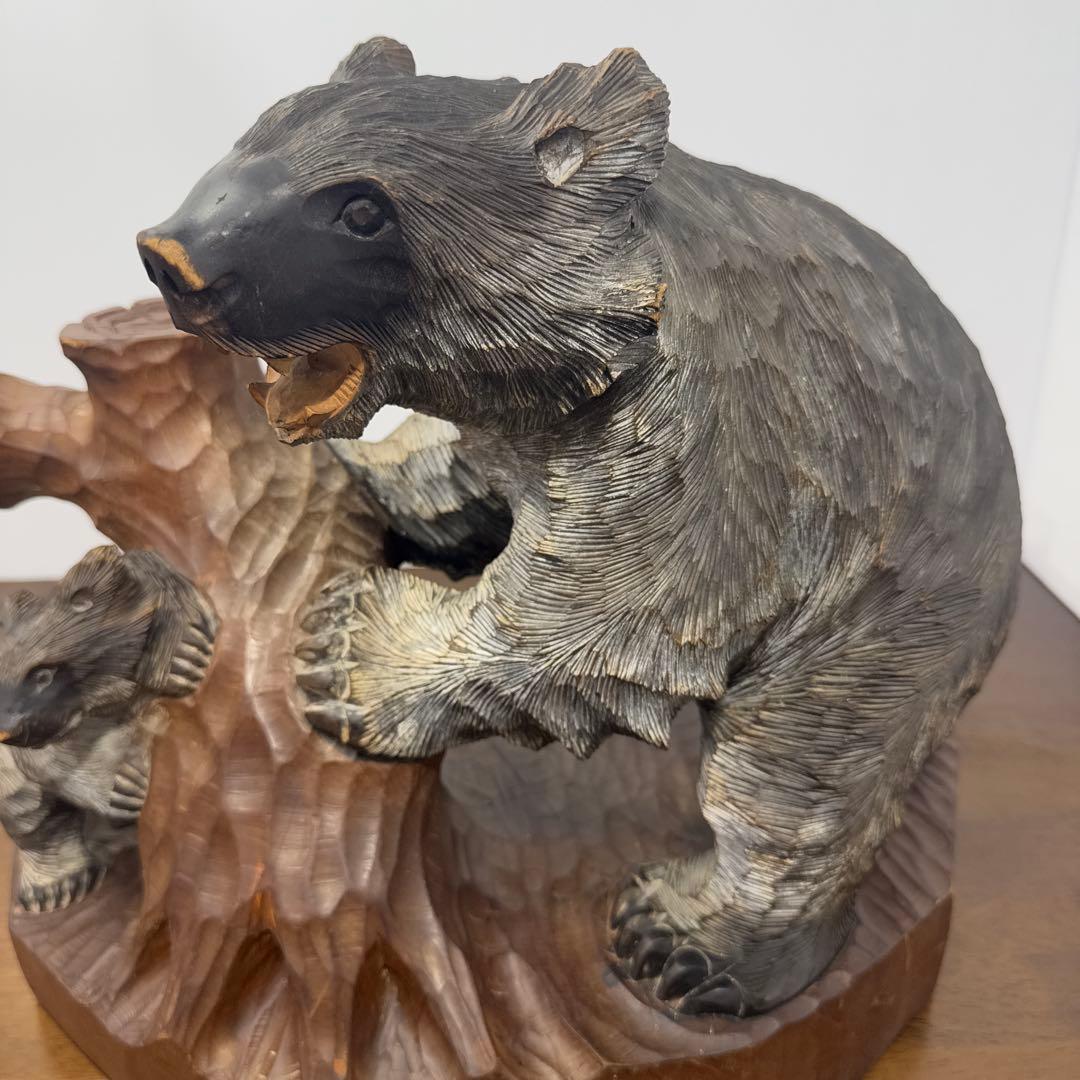 【希少】 木彫り 熊 親子 置物 1991年 当時物 北海道 阿寒湖 工芸品