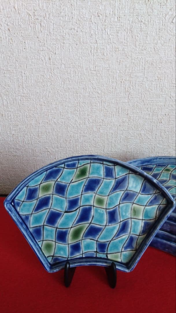 藤井敬之　ひろ窯　皿　変形皿　色釉　扁面皿　扇　美濃焼