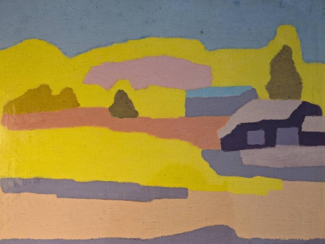 【真作】絵画　小林大策　油彩6号　甲斐小泉　淡く鮮やかな抽象風景画　W110