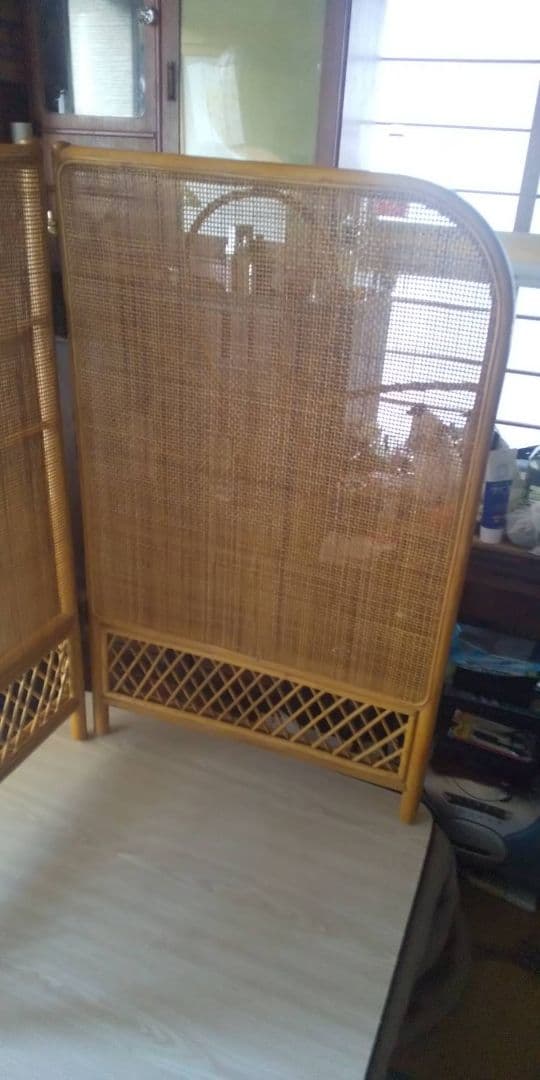 ラタン衝立2枚折り(昭和レトロ)