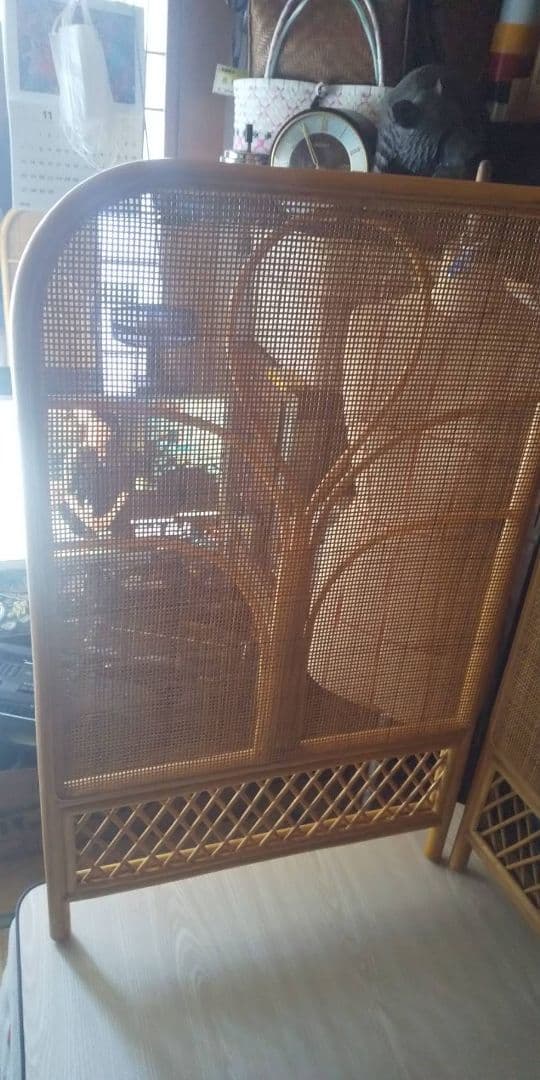 ラタン衝立2枚折り(昭和レトロ)