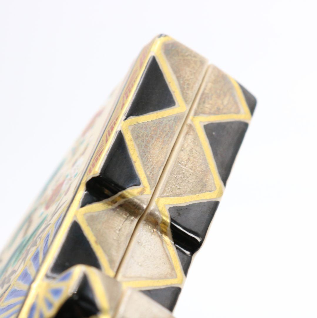 鳴滝窯 橋本城岳作 仁清写扇子松竹梅文 香合 茶道具 共箱　AT314　NT1