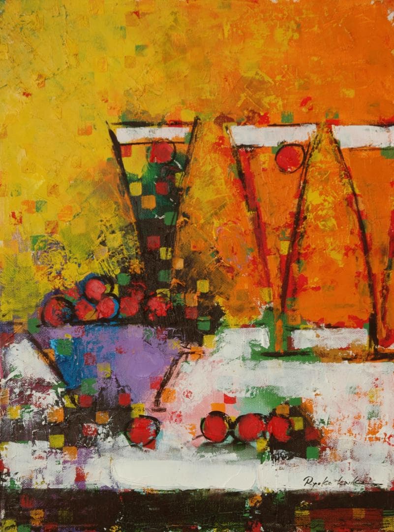 油絵 菅家令子絵 絵画インテリア額付(黒) uF6-062804 ワインフルーツ