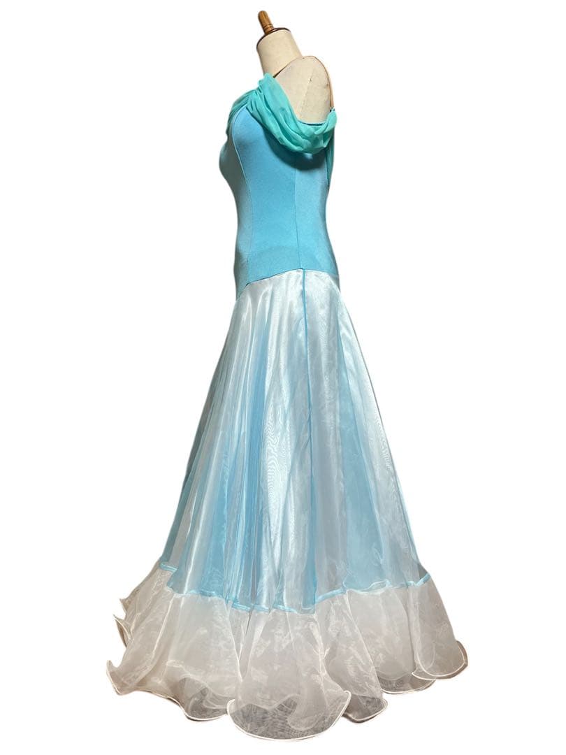 ❤️社交ダンス❤️ハートアリエル風ブルー&ホワイトスタンダードドレスM