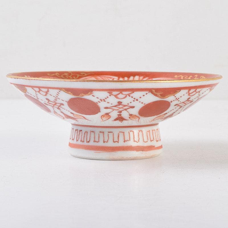 九谷焼　九谷八郎手　赤絵　神獣文　盃　ぐい呑　時代箱　M　R9174