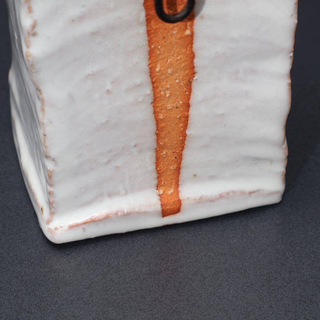 【茶道具】白釉掛分掛花入　萩焼　大和保男　共箱　白　R1561ダN3