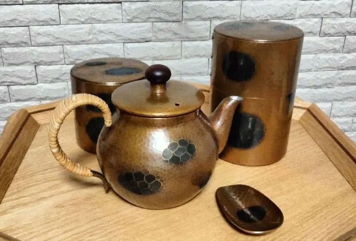 玉川堂　茶道具セット 黒模様急須 金色