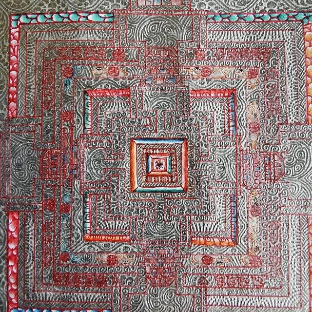 銀　時輪曼荼羅　大　カーラチャクラ　マンダラ　タンカ　仏画（額縁なし）