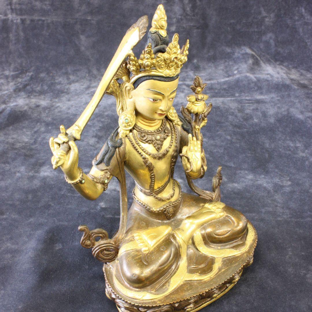 文殊菩薩像 マンジュシュリ 銅製鍍金仕上げ