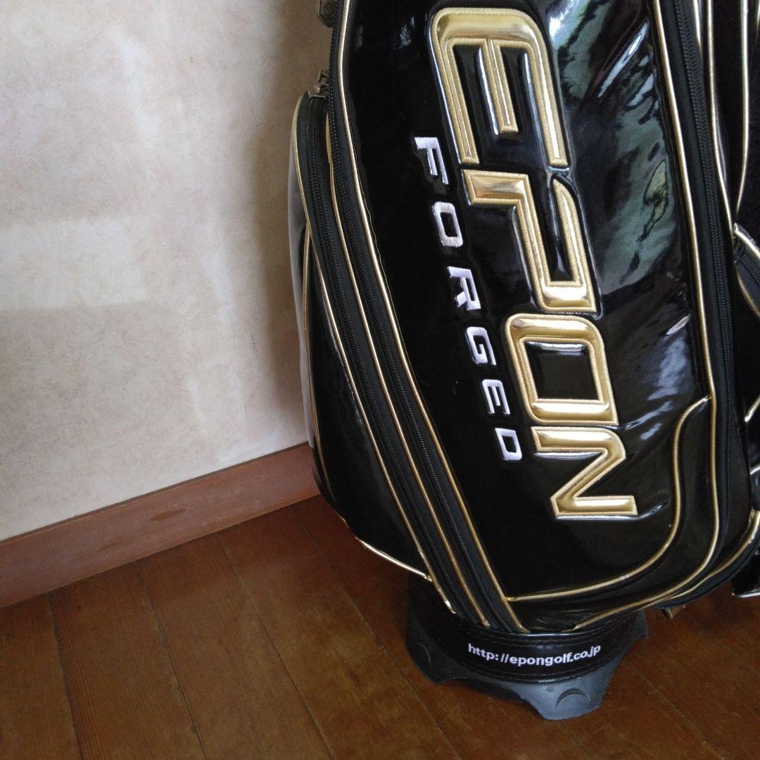 EPON　エナメル　三点式 キャディバッグ　 ブラック×ゴールド　 遠藤製作所