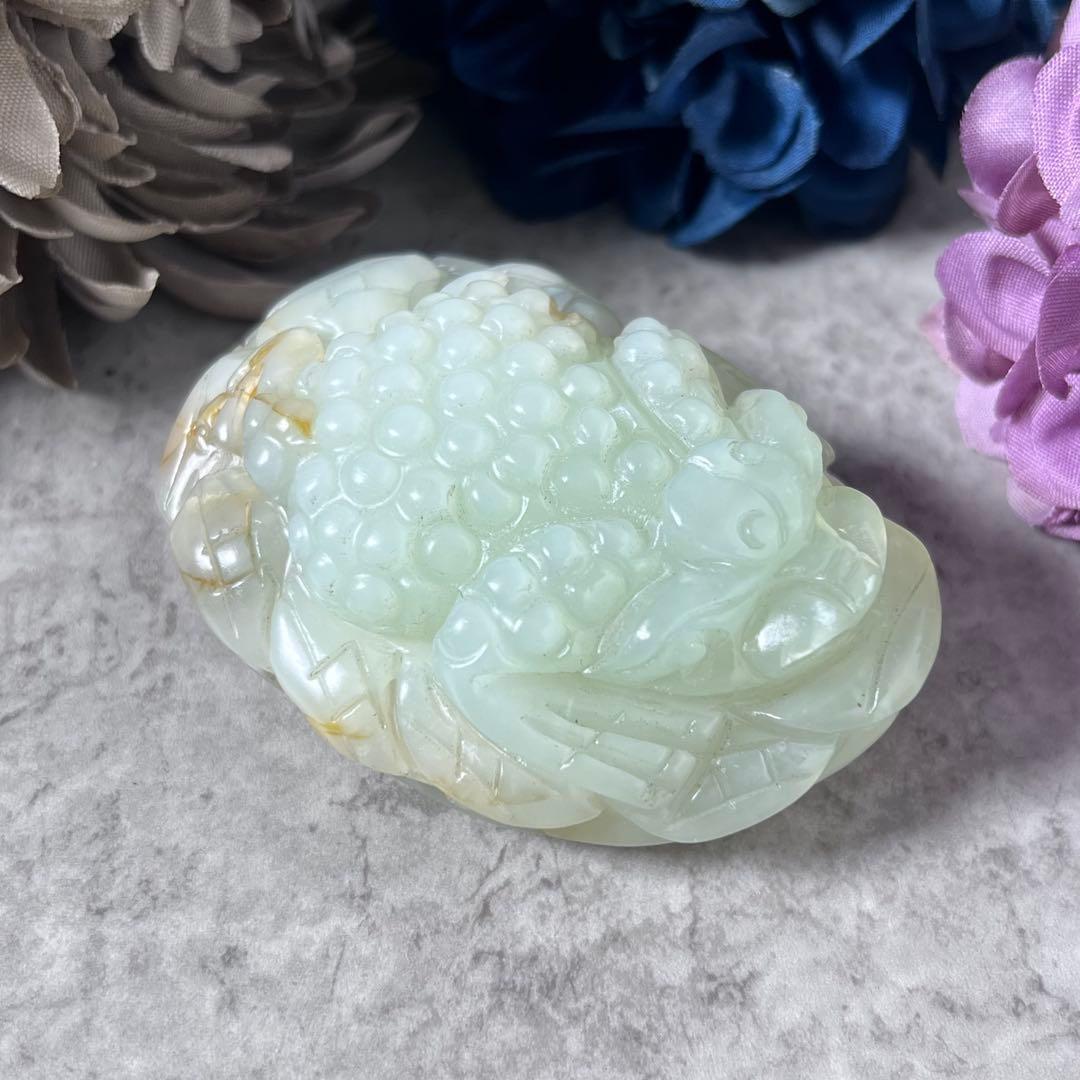 【翡翠？】青蛙神(蟾蜍)玉器置物　手把件 小擺件