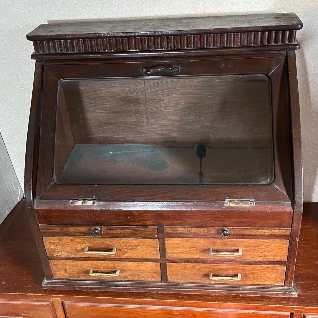 アンティーク ガラス扉 木製 飾り棚 眼鏡屋 ショーケース 骨董 キャビネット