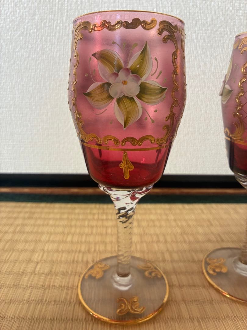 ベネチアングラス　ピンク花柄　セット
